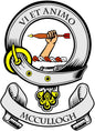 Round McCullogh family crest magnet with coat of arms and banner text