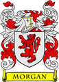 Morgan family crest magnet with shield, red lion, and 'MORGAN' banner