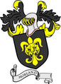 Coat of arms family crest magnet with lion shield and Morland ribbon scroll