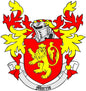 Morris family crest coat of arms enamel pin with red shield and lion