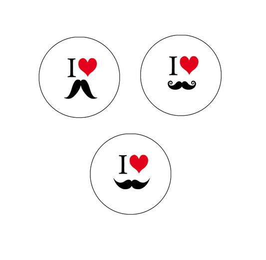 3 Pcs Moustache Collection Pinback 1.25"