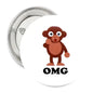 1.25-inch pinback button with brown cartoon animal and OMG logo