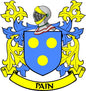 Coat of arms magnet: blue shield with yellow/blue lions, helmet, and PAIN