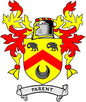 Family crest coat arms magnet with red and yellow shield and 'PARENT' banner