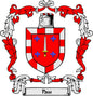 Pau coat of arms magnet: red-and-white shield with blue fleur-de-lis and sword