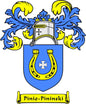 Family crest coat of arms magnet with blue and yellow shield and decorative scroll banner