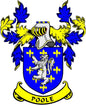 Poole family crest magnet with blue shield, lion and fleur-de-lis, 3-inch
