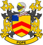 Coat of arms pinback badge with multicolor shield and “POPE” banner