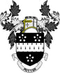 Coat of arms magnet with black shield, yellow crest, and Potter banner