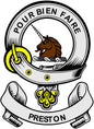 3-inch Preston family crest coat arms magnet, round white with brown animal and PRESTON