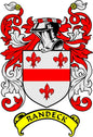 Randeck family crest coat of arms pinback with red, white shield and fleur-de-lis