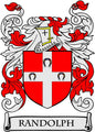 Randolph coat of arms pinback with red and white shield, ribbon banner