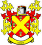 Reade family crest coat arms 3-inch magnet with yellow shield, red X, and READE banner