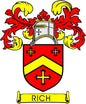 Rich coat of arms pinback badge with red, yellow, and black shield design