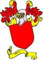 Rossi family crest arms magnet with red shield, yellow detailing, and white accents