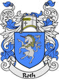 Roth family crest coat of arms pinback with blue shield and lion design
