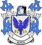Rous family crest pinback with blue-and-white shield, winged bird, and “ROUS” banner