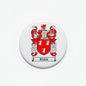 Round Ryan family crest coat of arms magnet, red and black shield on white, 3-inch