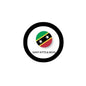 Saint Kitts and Nevis pinback button, black rim with flag and 'SAINT KITTS & NEVIS'.