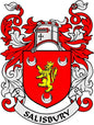 Salisbury family crest arms magnet: red shield with lion, flames, white banner text