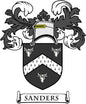 Sanders family crest coat of arms pinback with black shield, bulls heads, gold top