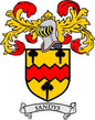 3-inch family crest coat of arms magnet with SANDYS banner and red-yellow shield
