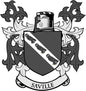 Saville crest coat of arms pinback with dark shield and SAVILLE ribbon
