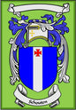 Schouten family crest coat of arms magnet with blue-and-white shield and red cross