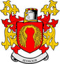 Seymour family crest arms magnet with red, gold shield and winged silhouette