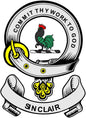 Sinclair family crest coat arms magnet, round seal with rooster and SINCLAIR text