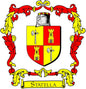 Family crest coat of arms arms magnet with yellow and red shield, banner reading STATELLA
