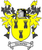 Coat of arms crest magnet with yellow shield, black towers, and Talmont banner