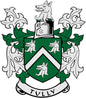 Tully family crest magnet with green/white shield and banner, 3-inch