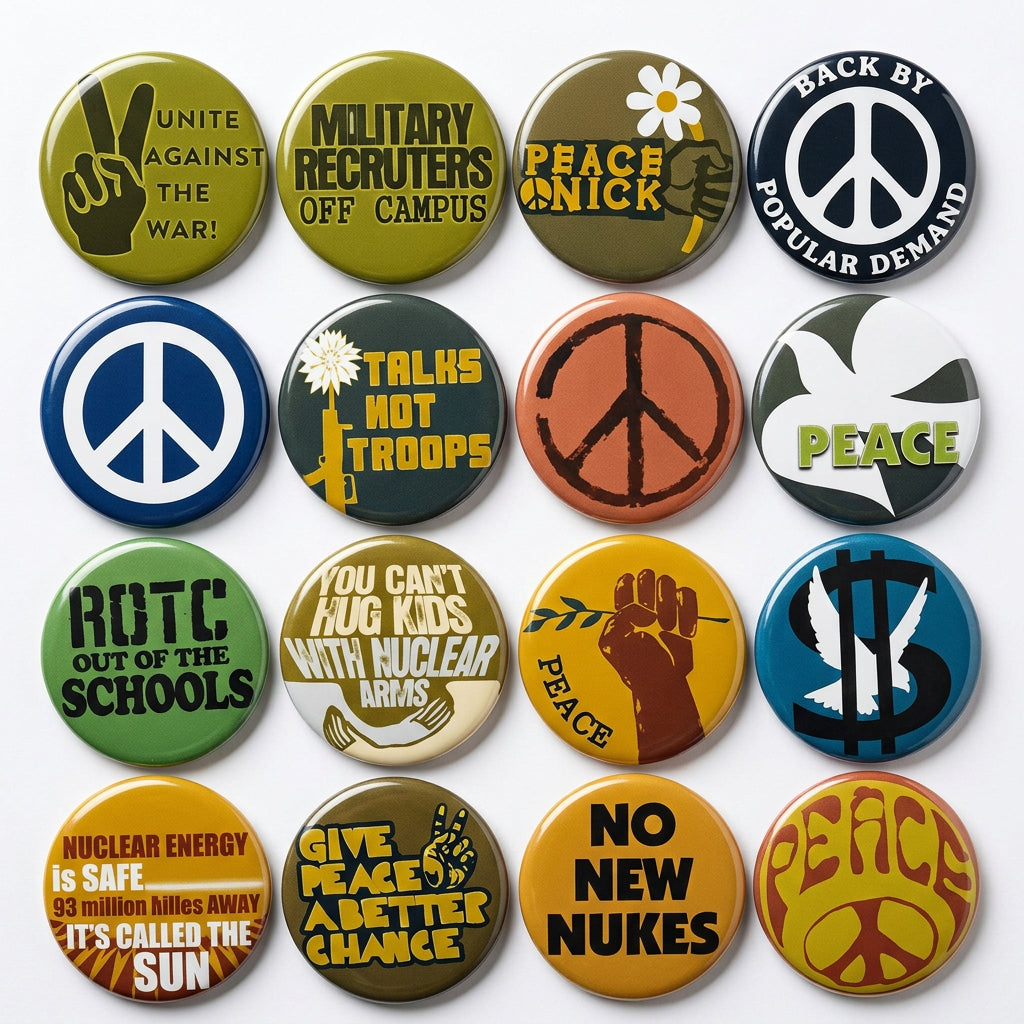 Hippie Retro Hippy Anti War Pin Button 1.25-inch 16 Pcs