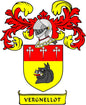 3-inch coat-of-arms family crest magnet with shield, helmet, red/yellow dragons and VERGNELLOT text