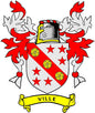 Family crest coat arms magnet with Ville banner and red star shield, 3-inch