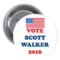 Campaign pinback button with Vote Scott Walker 2016 text and US flag