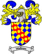 Waldron family crest coat of arms pinback with blue, yellow, and red shield design