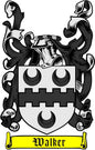 Walker crest coat of arms pinback badge, black shield with banner text 'Walker'
