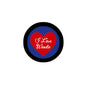 I Love Wanda pinback button, round black edge, blue center with red heart and white script