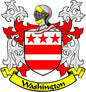 Washington crest pinback badge with red shield, white stars, and yellow banner