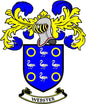 Webster family crest coat of arms magnet: blue shield with birds, crown, and lions