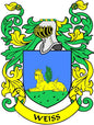 Weiss family crest coat of arms magnet with blue shield and gold lion figure