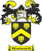 Wentworth family crest arms magnet with black-and-yellow shield, crown, and lion faces