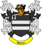 Family crest coat arms magnet with black-and-white shield and Wever ribbon