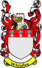 Red and white coat of arms family crest pinback with shield and yellow ribbon