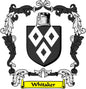 Coat of arms pinback with black-and-white shield and yellow Whitaker banner