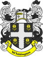 Coat of arms pinback featuring black, white and gold Whittington shield crest