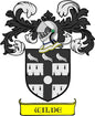 Wilde family crest round pinback with black shield, white wings, yellow banner