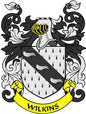 Wilkins coat of arms enamel pinback with black, white, and yellow shield and ribbons